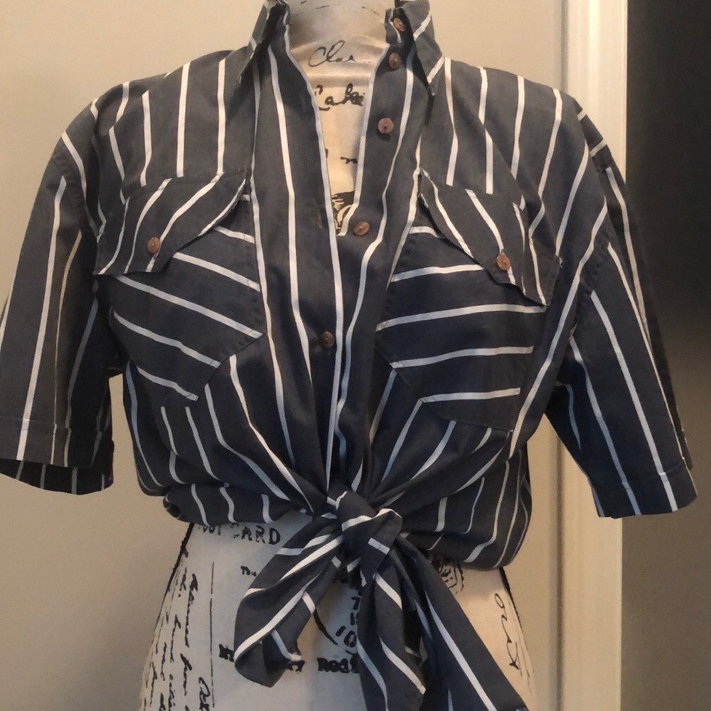 Vintage Button Front Shirt Oversized Patch Pockets